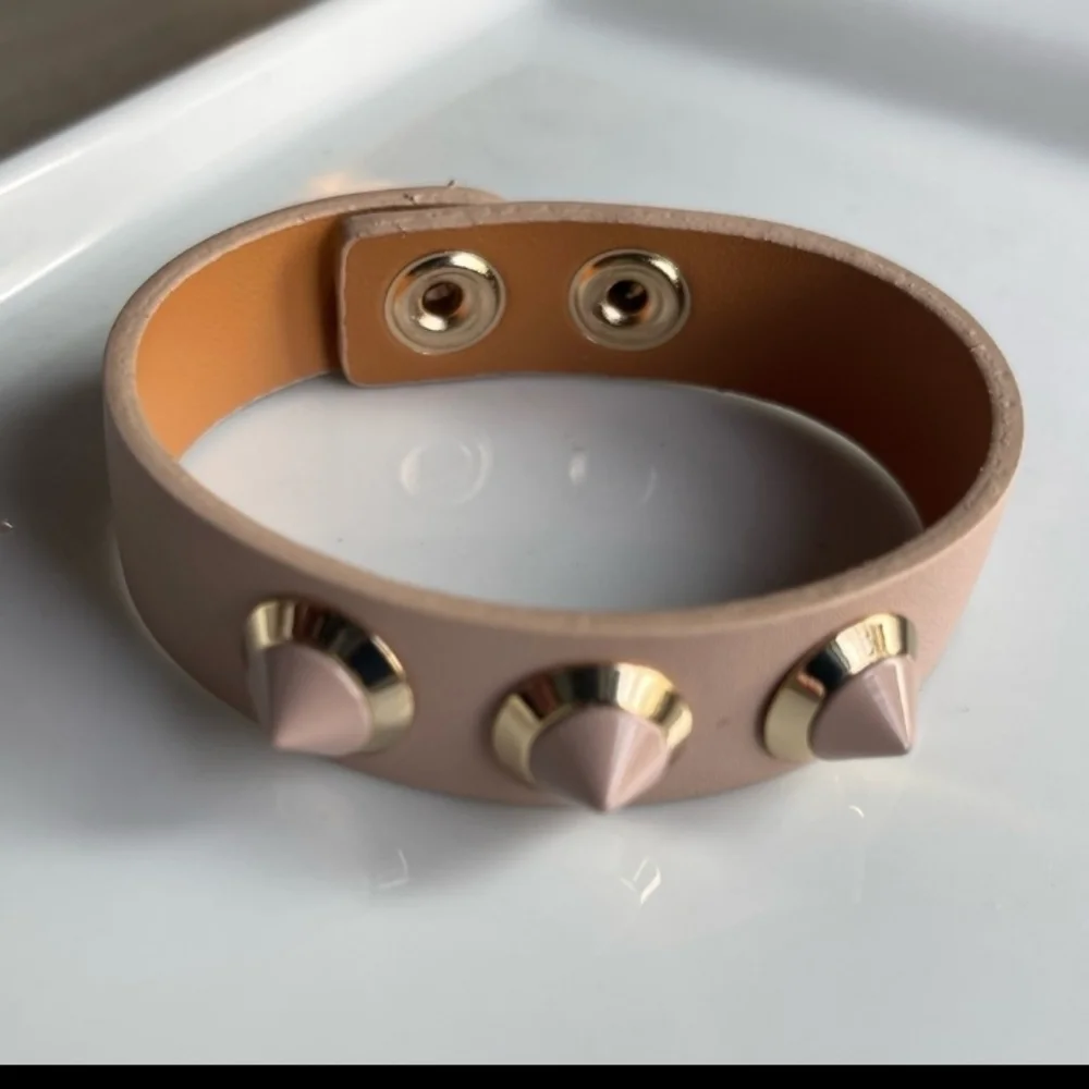 Blush & Gold Leather Spiked Bracelet - Picture 1 of 5